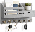 FifthQuarter Key Holder for Wall with Drawer and 6 Sturdy Hooks, A-Grey