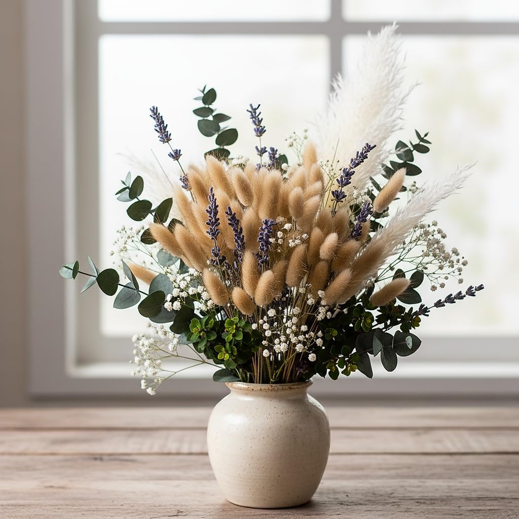 120PCS Bunny Tails Dried Flowers,17" Brown Pampas Grass Natural Rabbit Tail Grass for Boho Wedding,Baby Birthday Party,Home Table, Farmhouse Decor