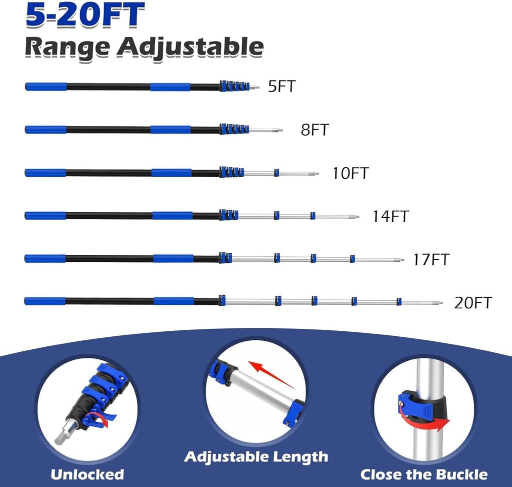 26FT Reach Window Squeegee Kit with Extension Pole, 2-in-1 Window Squeegee