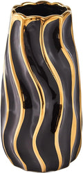 Black Ceramic Vase for Home Decor, Vertical Stripe Decorative Flower Vase for Bedroom, Office, Living Room, Bathroom, Tabletop Decor