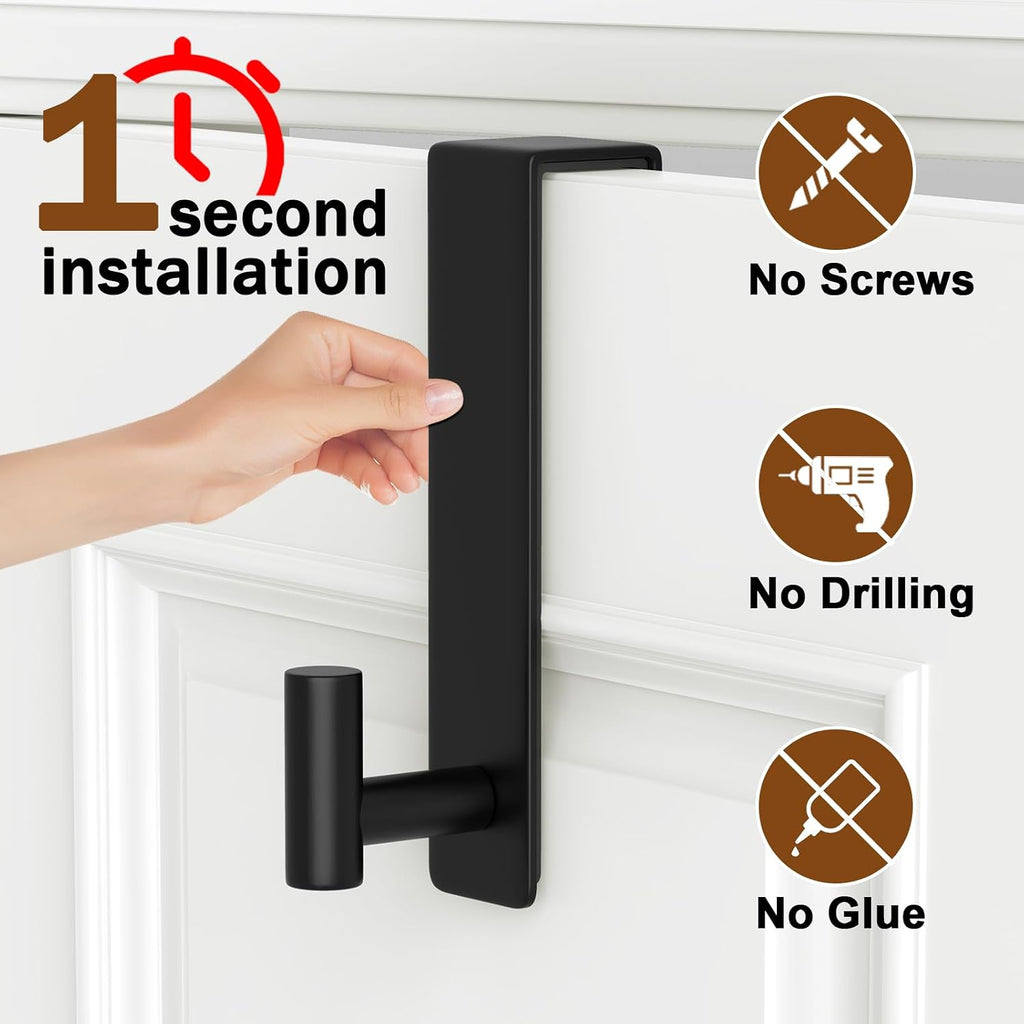 Stainless Steel Over The Door Hooks Heavy Duty, Bathroom Towel Holder Door Mount Coat Rack Towel Rack for Bedroom, Doors Hangers Towel Hooks for Bathroom Dorm Essentials (Black, 2 Pack)