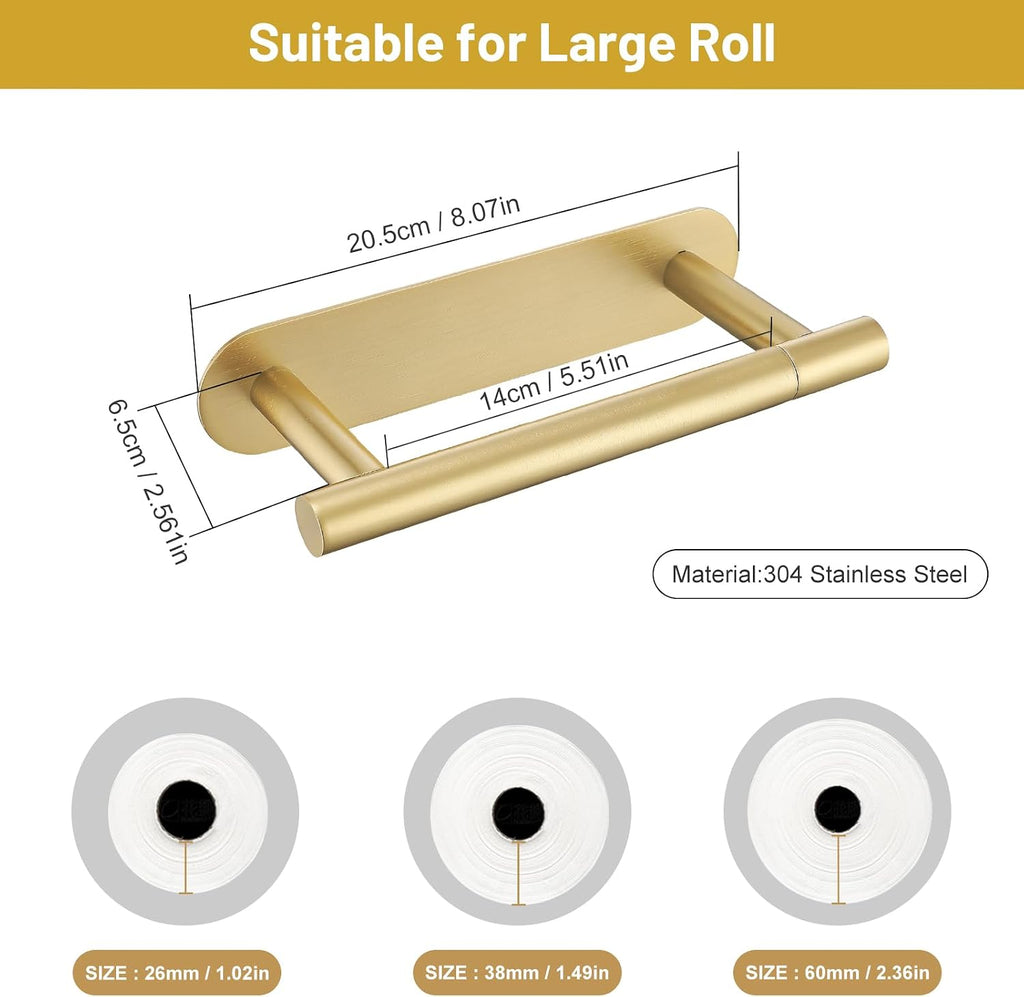 Brushed Gold Self Adhesive Toilet Roll Paper Holder No Drill for Bathroom