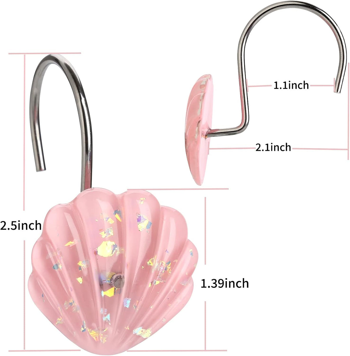 Seashell Shower Curtain Hooks, 12PCS Stainless Steel Anti Rust Starfish and Seashell Decorative Shower Hooks Ocean Theme Shower Curtain Hooks for Home Bathroom (Pink Seashell)