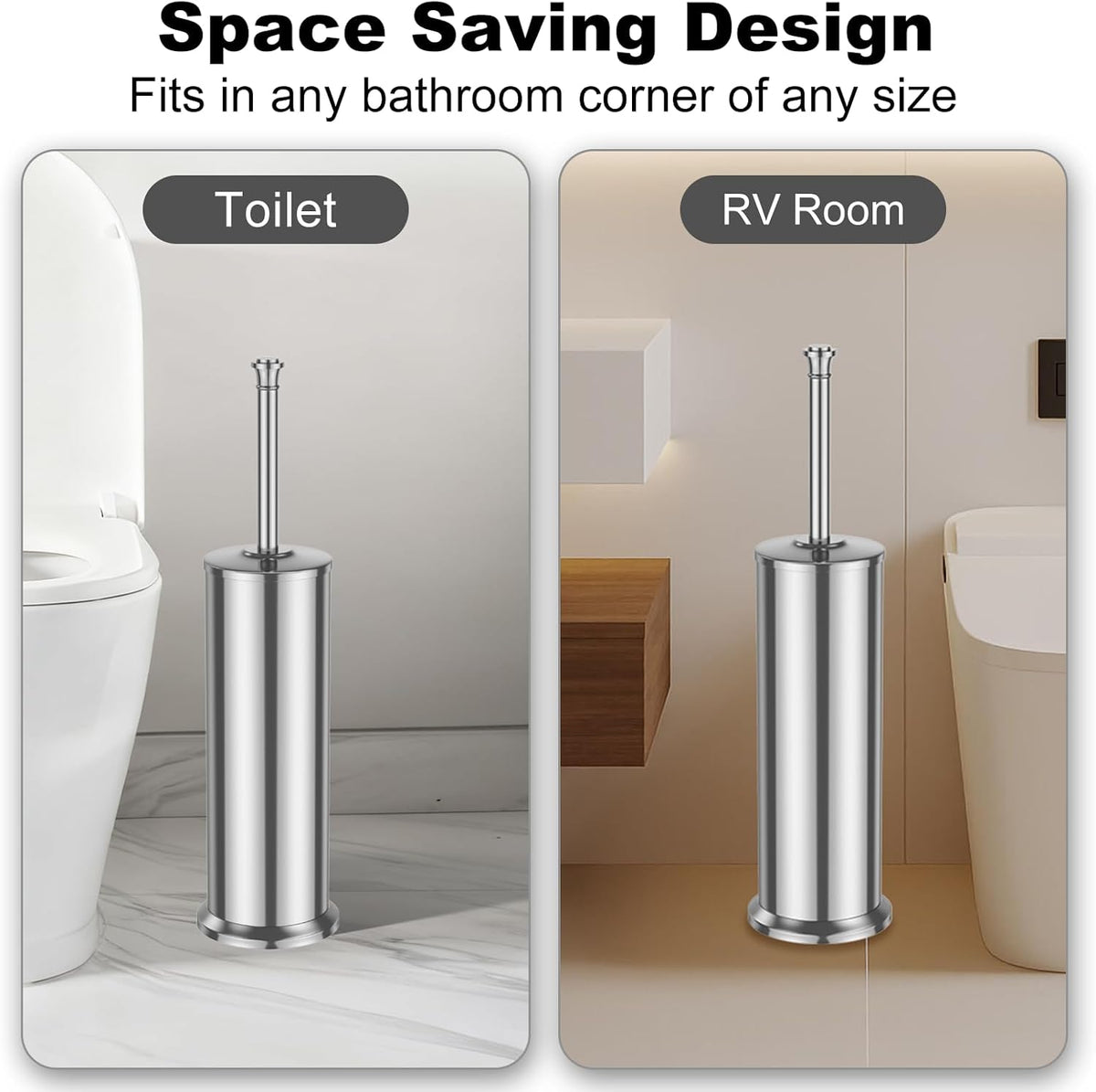 Silver Toilet Brush and Holder，Long Handled Gold Toilet Brush for Bathroom，Stainless Steel Heavy Duty Toilet Bowl Brush,Removable Inner Bowl,Deep Cleaning Dense Bristles Cleaner Brush -Space Saving