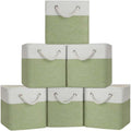 Cube Storage Bins, Collapsible Fabric Storage Cubes Bins, 11 Inch Cube Storage Bins with Handles, Foldable Storage Cubes (White/Green, 6Pack)