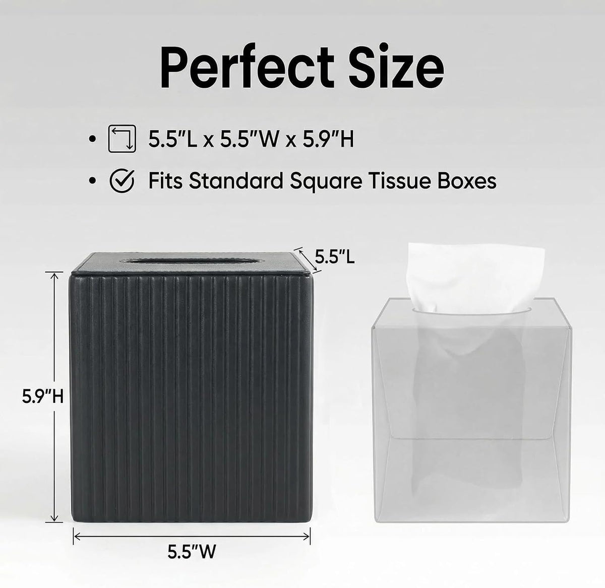 Square PU Leather Tissue Box Cover Holder with Magnetic Bottom Modern Cube Fits for Vanity, Bathroom, Bedroom, Living Room, Office,Nightstand(Black Stripe)