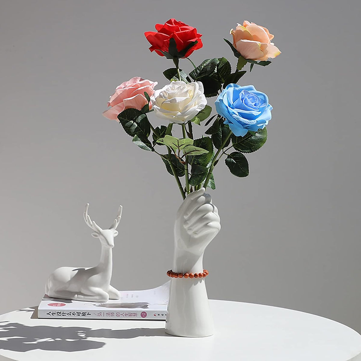 Modern Hand Shaped Decorative Vase,9.25''H Ceramic Body Vase, Art Small Flower Vase for Coffee Table Decor,Vases for Flowers,Shelf Living Room Home Farmhouse Table Decor