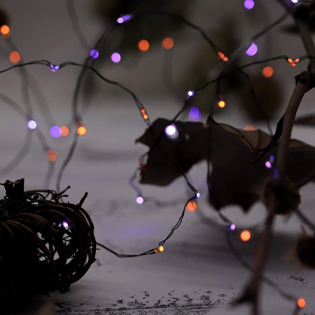 Orange Purple Halloween Lights Battery Operated 10ft 60LEDS Fall Fairy Lights with Remote & Timer for Fall Garland Halloween Thanksgiving Indoor Mini Home Gift Decor