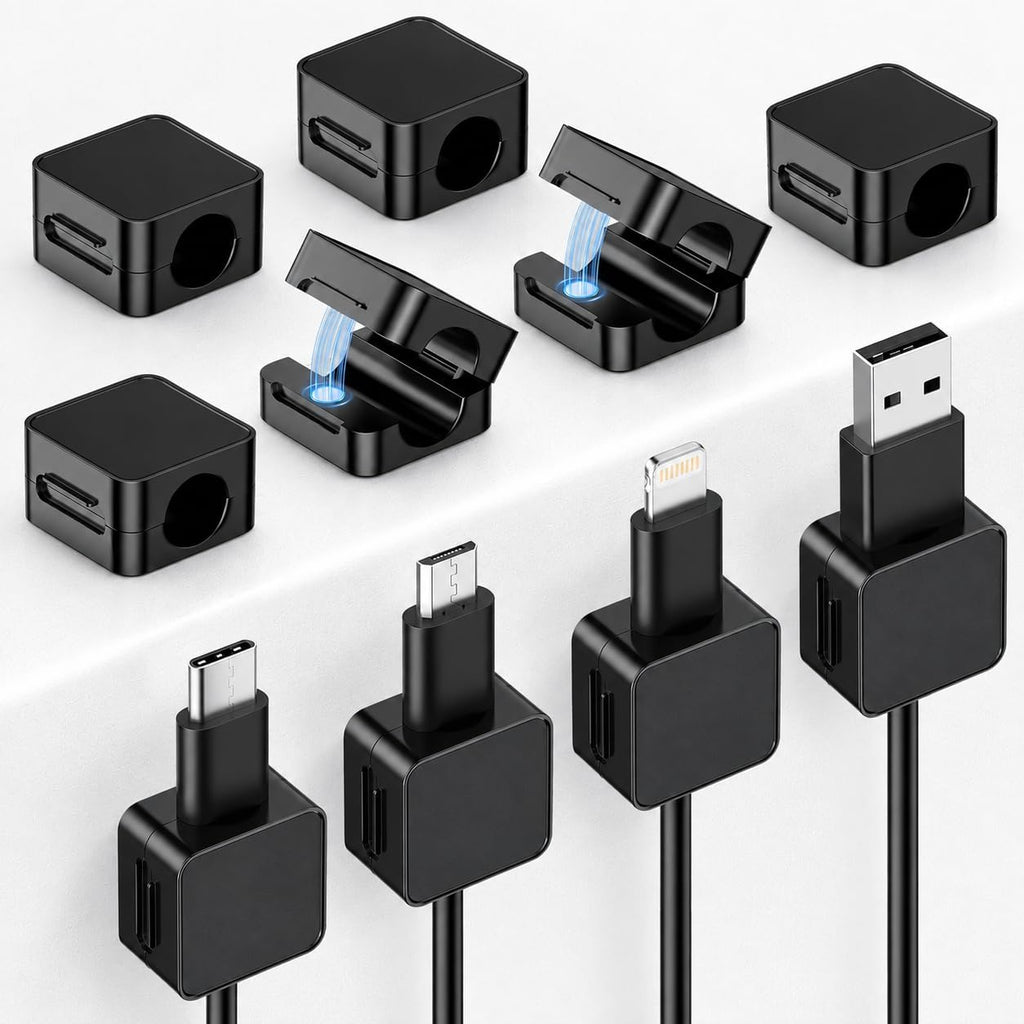 10 Pack Cord Organizer, Magnetic Cable Management, Cord Holder for Desk, Adhesive Cable Clips Wire Keeper for Nightstand, Home, Office, Desktop, Car, Wall (Black)