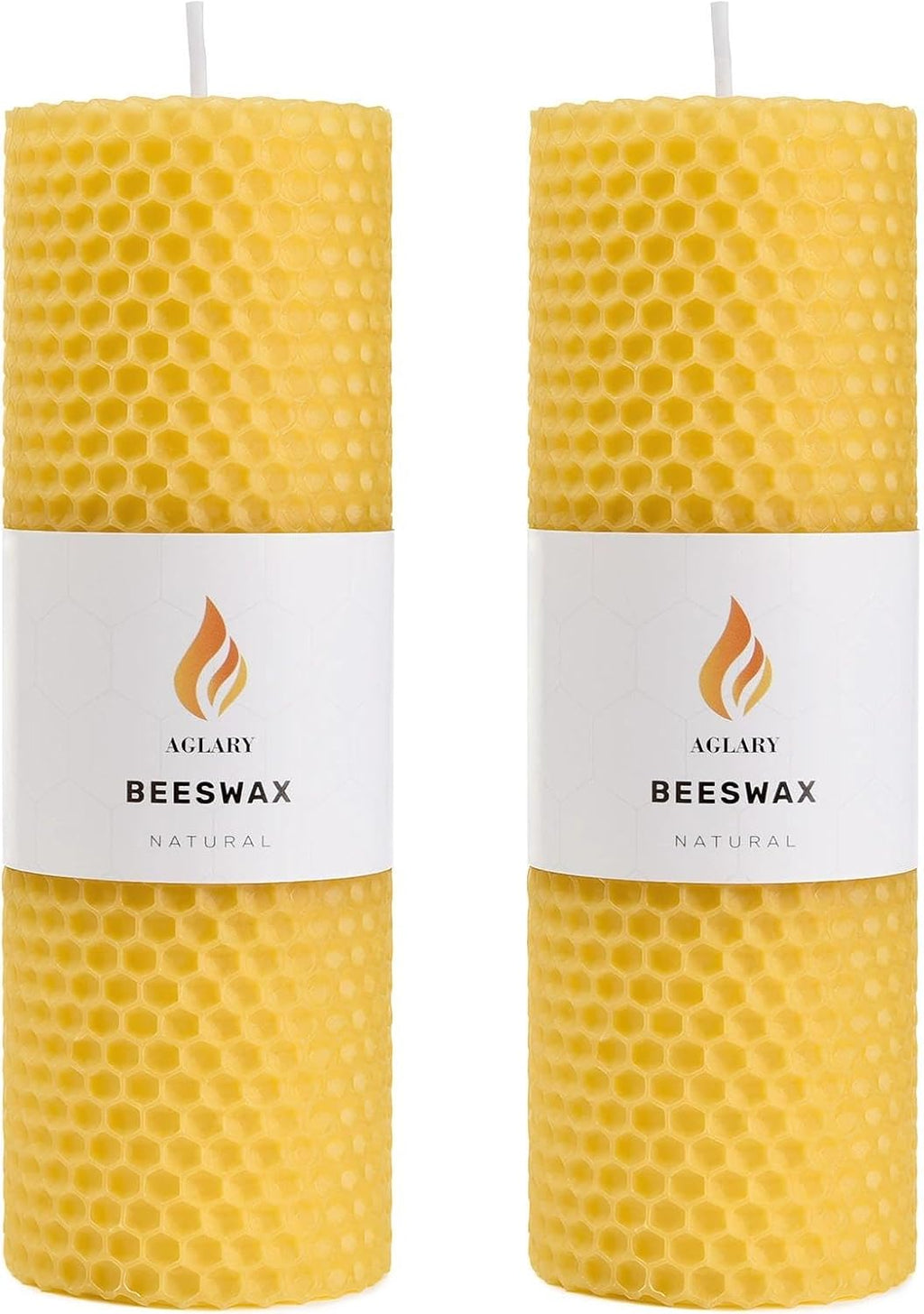 2-Pack 2x6 Pure Beeswax Pillar Candles, Hand-Rolled Honeycomb Texture