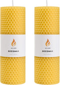 2-Pack 2x6 Pure Beeswax Pillar Candles, Hand-Rolled Honeycomb Texture