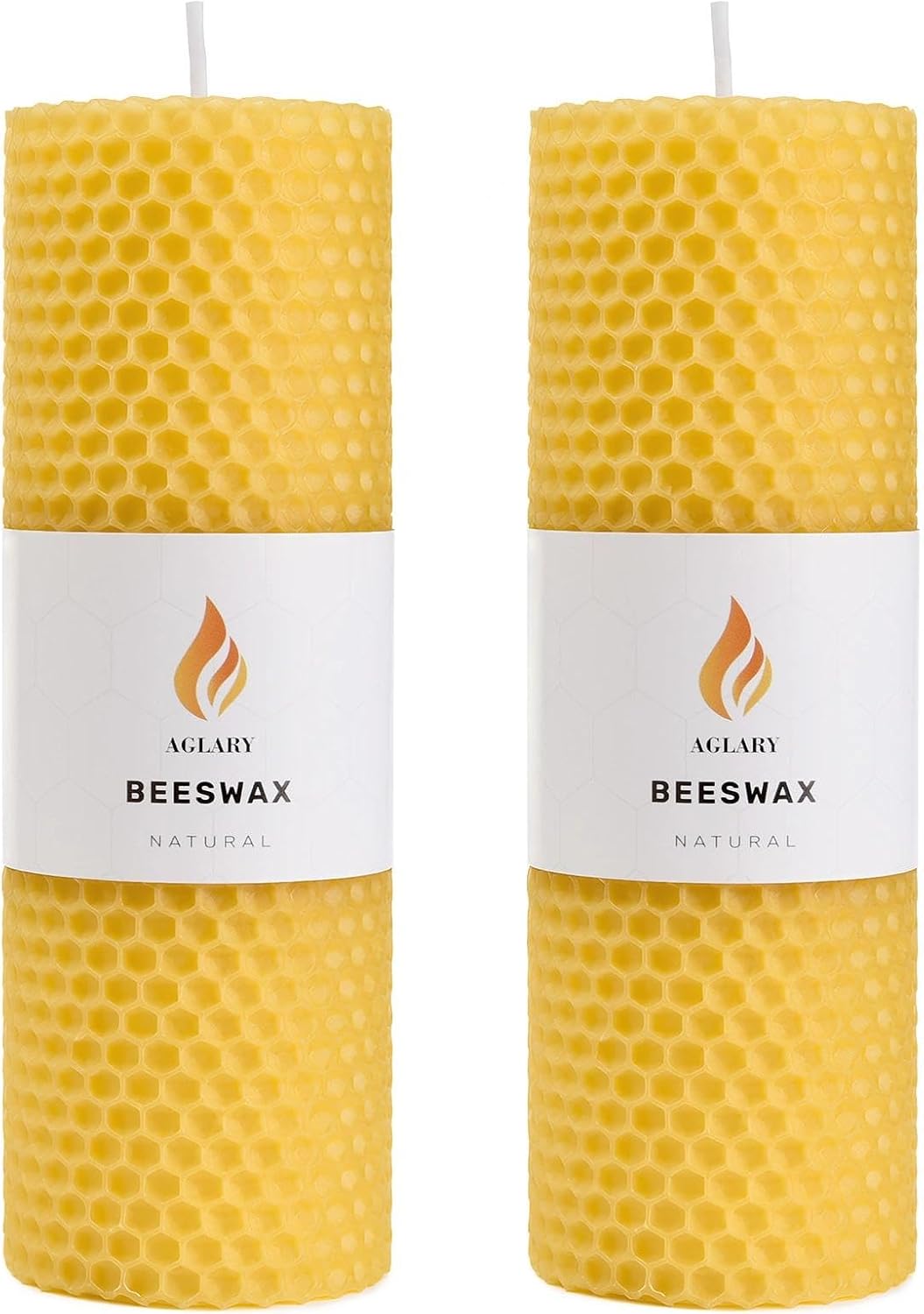 2-Pack 2x6 Pure Beeswax Pillar Candles, Hand-Rolled Honeycomb Texture