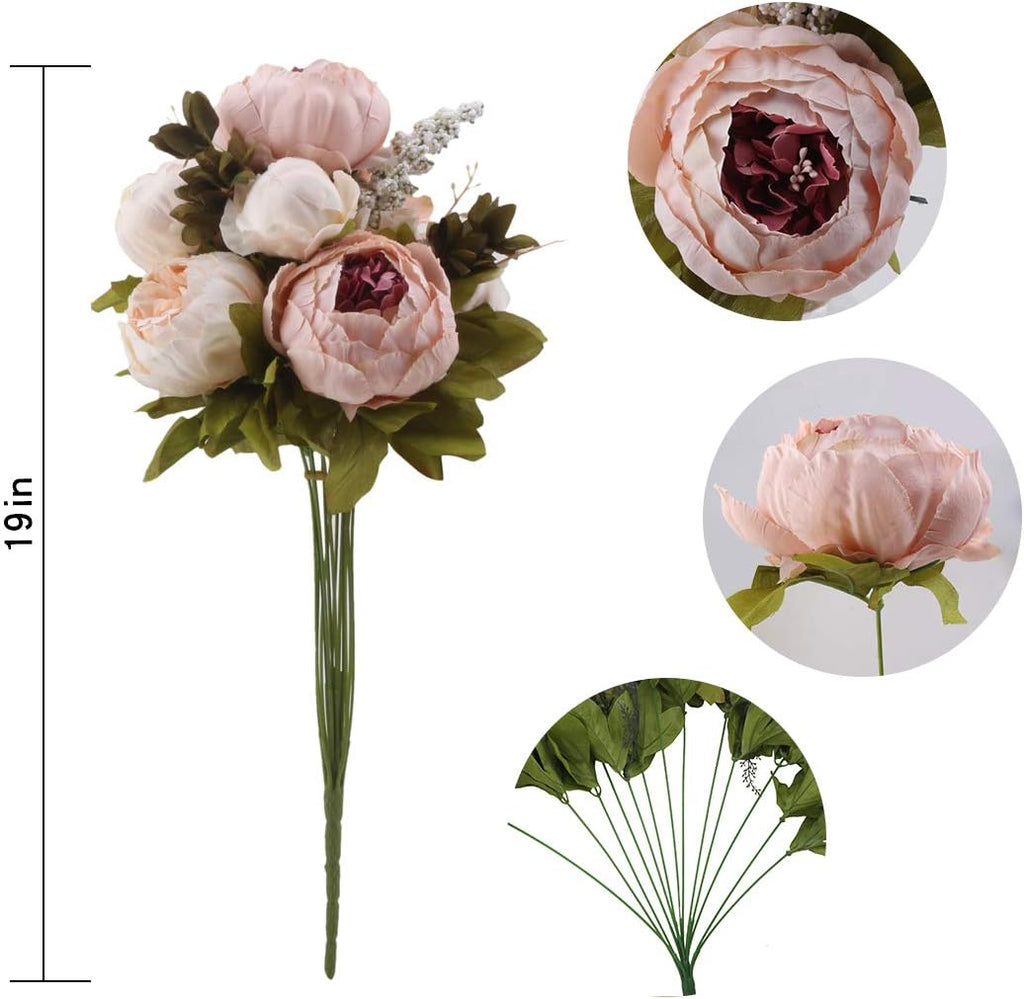 Silk Peony Bouquet Vintage Artificial Peonies Flower for Home Wedding Party Decor (1pcs, Light Pink)