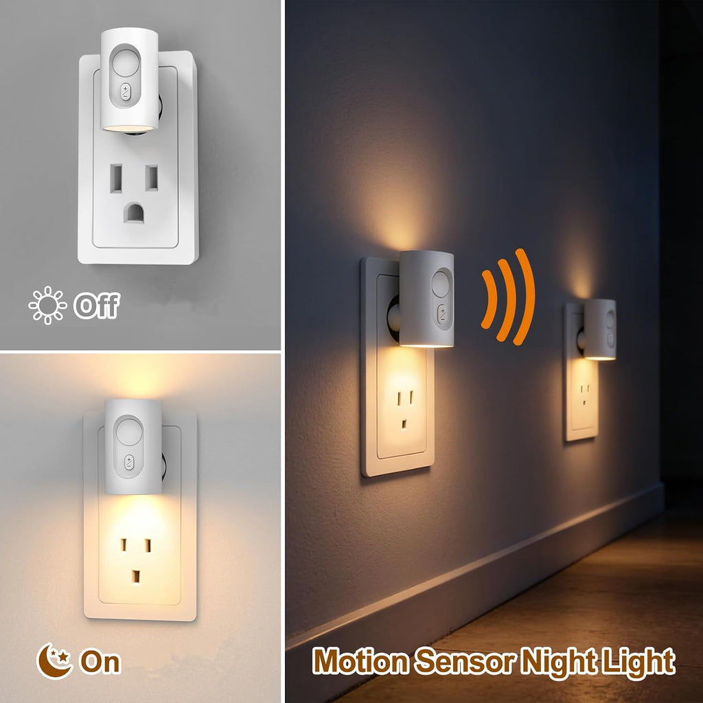Plug in LED Night Light, Motion Sensor, Warm White Dimmable, White 2 Pack