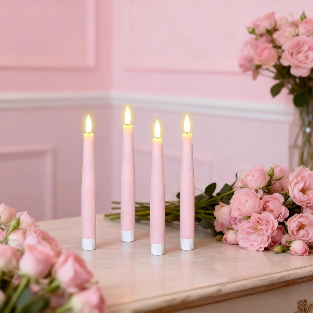 Flameless Taper LED Candles Battery Operated with Remote Timer, Pink