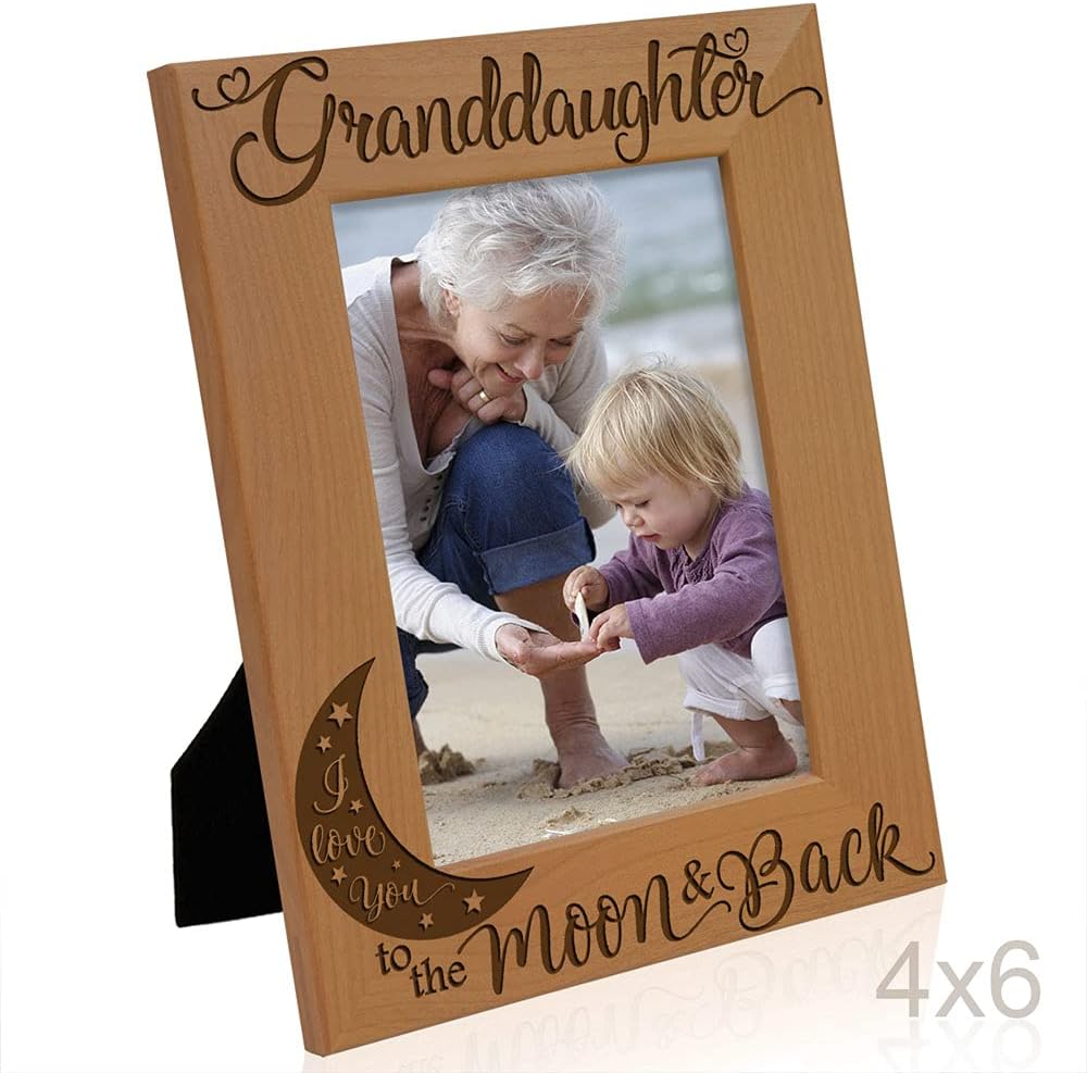 KATE POSH Granddaughter I Love You to the Moon and Back Engraved Wood Picture Frame, Grandma Grandpa Gifts, Christmas, Birthday, Mother's Day, Father's Day (4x6 Vertical)