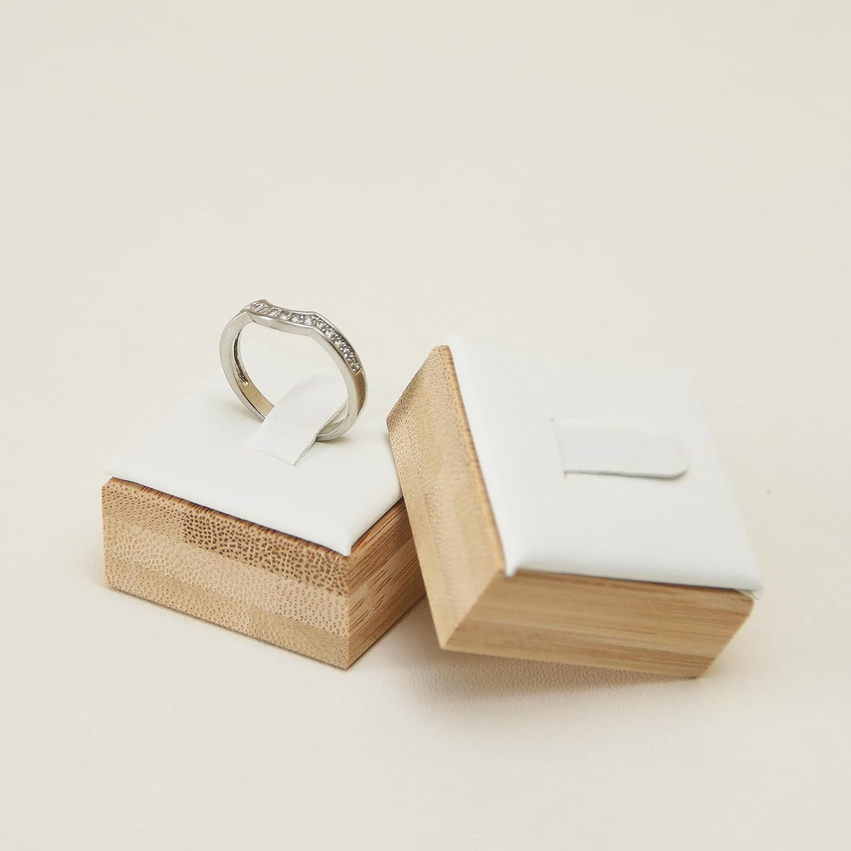 Coward Bamboo 6 Pcs Rings Display Stand, Ring Jewelry Holder Organizer Drawer Storage (White PU)
