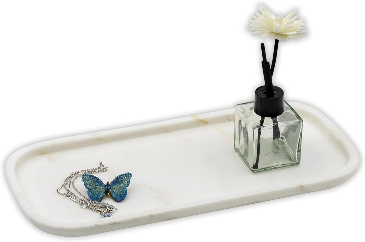 Marmor Marble Perfume Tray Bathroom Tray for Decorative,Candles,Jewelry Stone Vanity Tray,Kitchen Counter Decor and Home Decorative Tray(Calacatta Marble Gold) Jewelry Tray Unique Festival Gifts