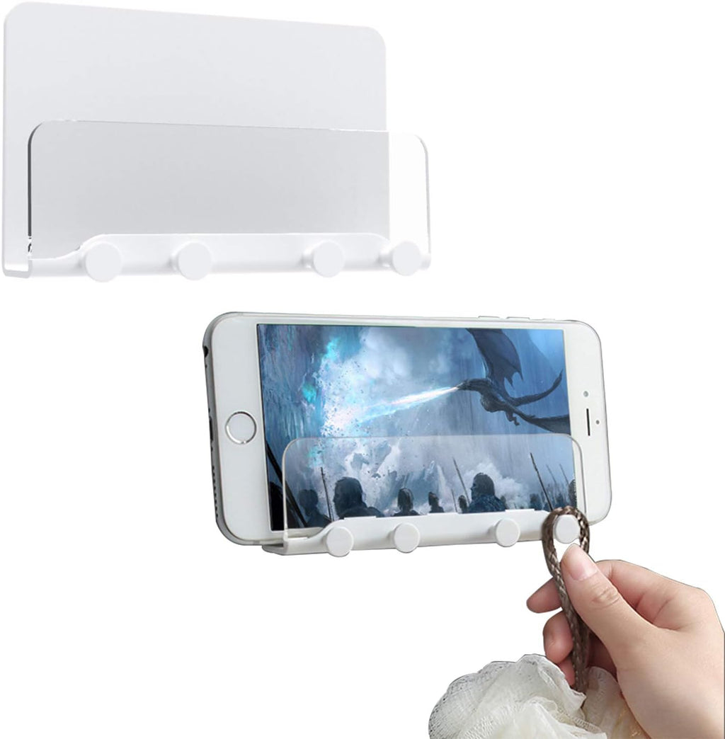 AXBUS Wall Mount Phone Holder,Wall Key Hooks Holder,Adhesive Bedside Shelf,Kitchen Shower for Smartphones,Phone Wall Mount for Bedroom,Kitchen and Living Room,2 Pack