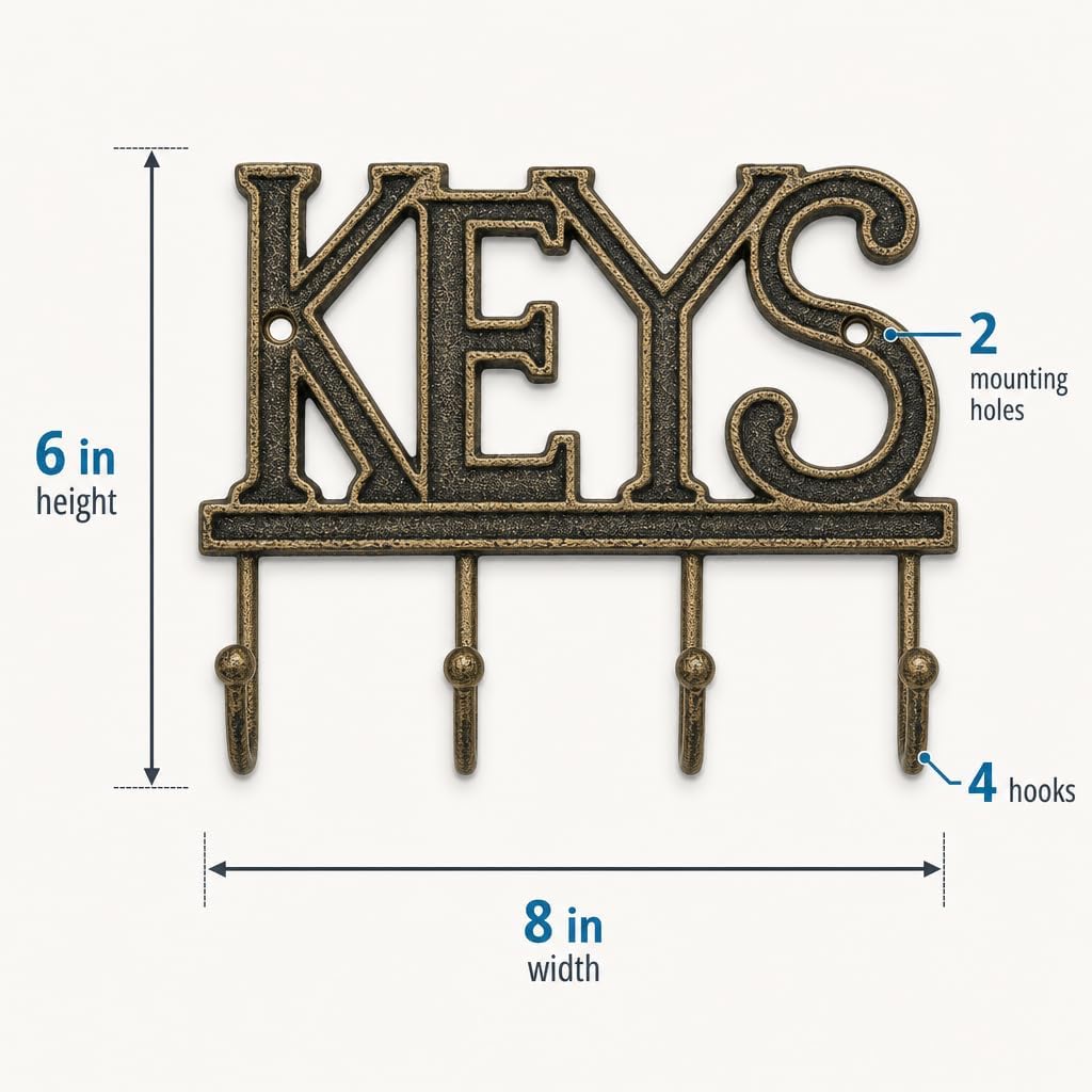 Comfify Gold-Black Cast Iron Key Holder for Wall – Keys Sign with 4 Hooks