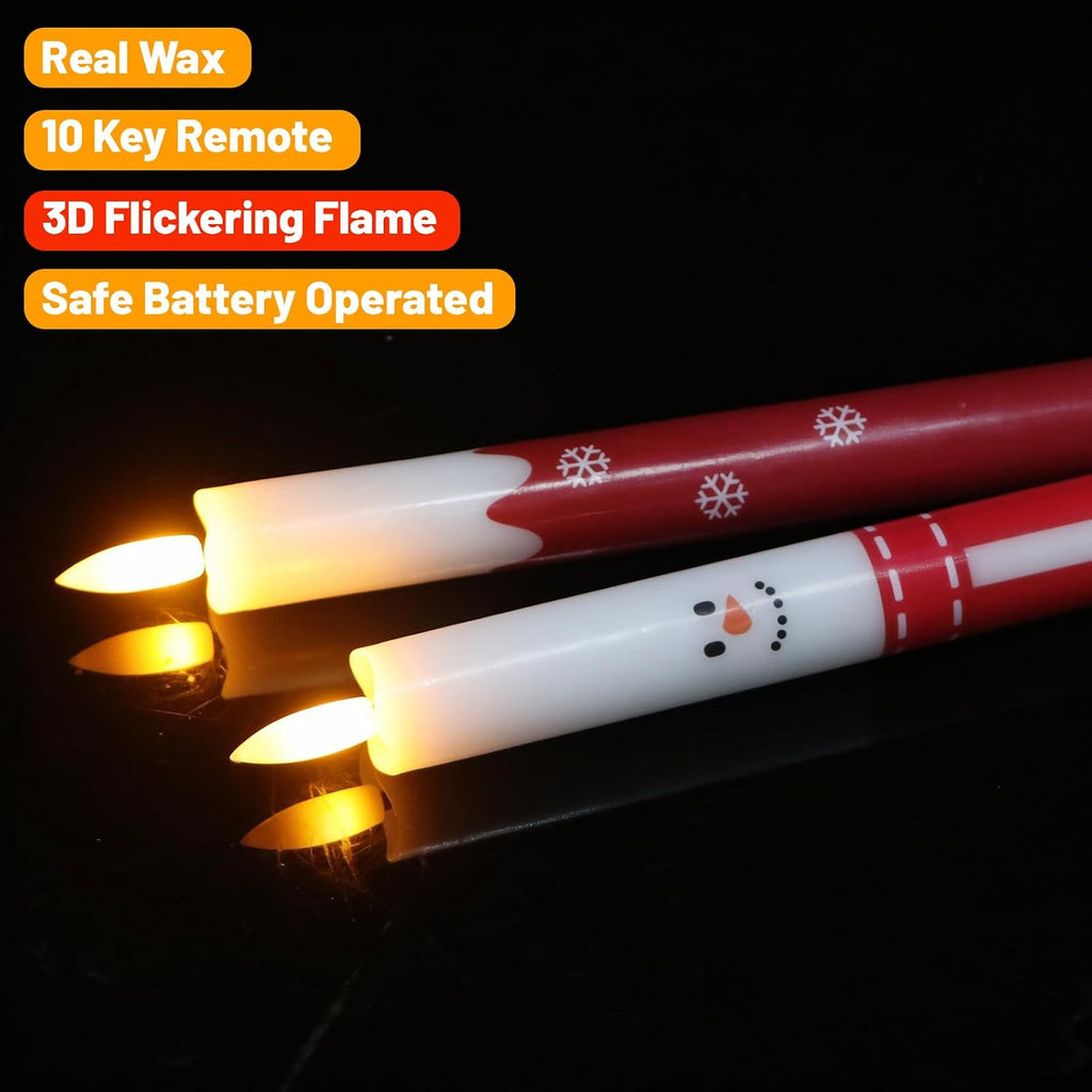 Wondise Christmas Snowman Flameless Taper Candles with Remote Timer