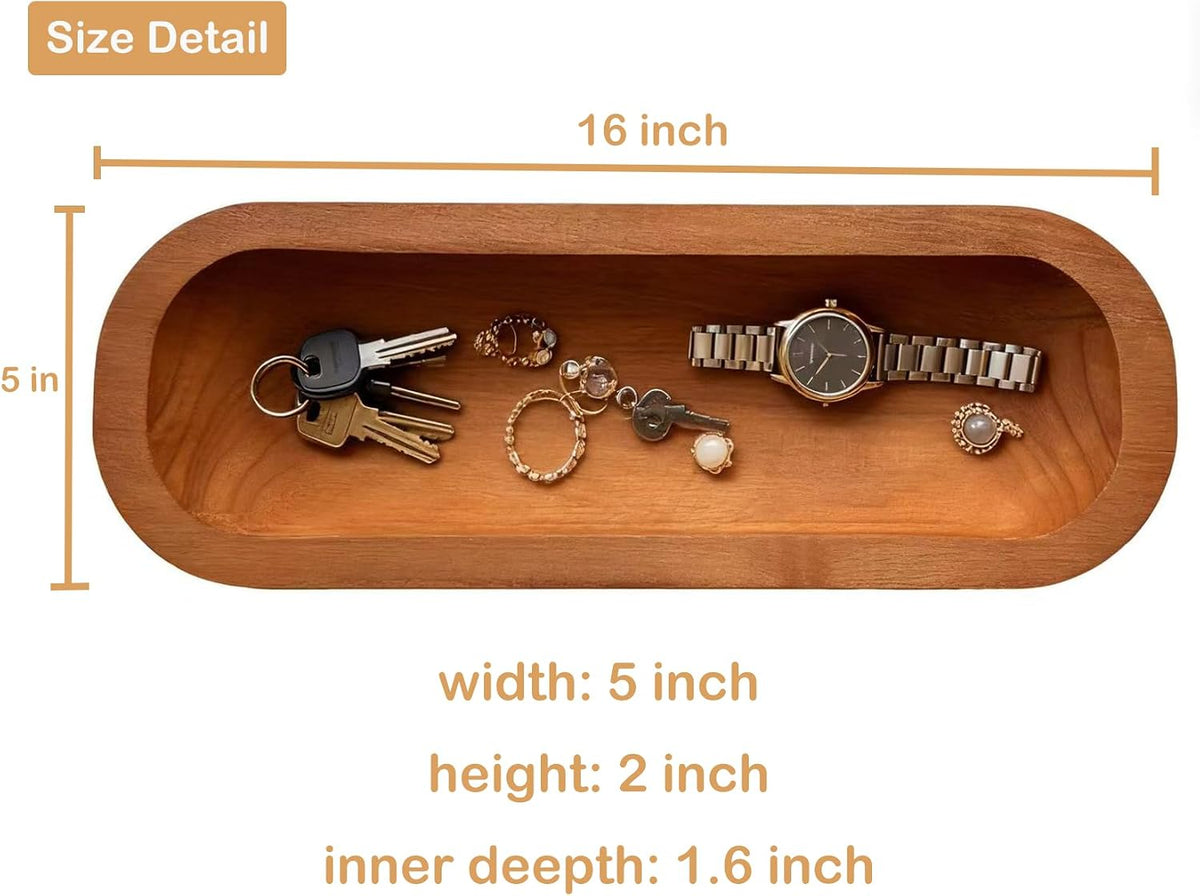 2 Pack 16“ Long Wood Dough Bowl 16 x 5.8 x 2in Hand Carved Wooden Dough Bowls for Decor Wood Dough Bowls Decorative Wooden Dough Fruits Bowl for Table Centerpiece