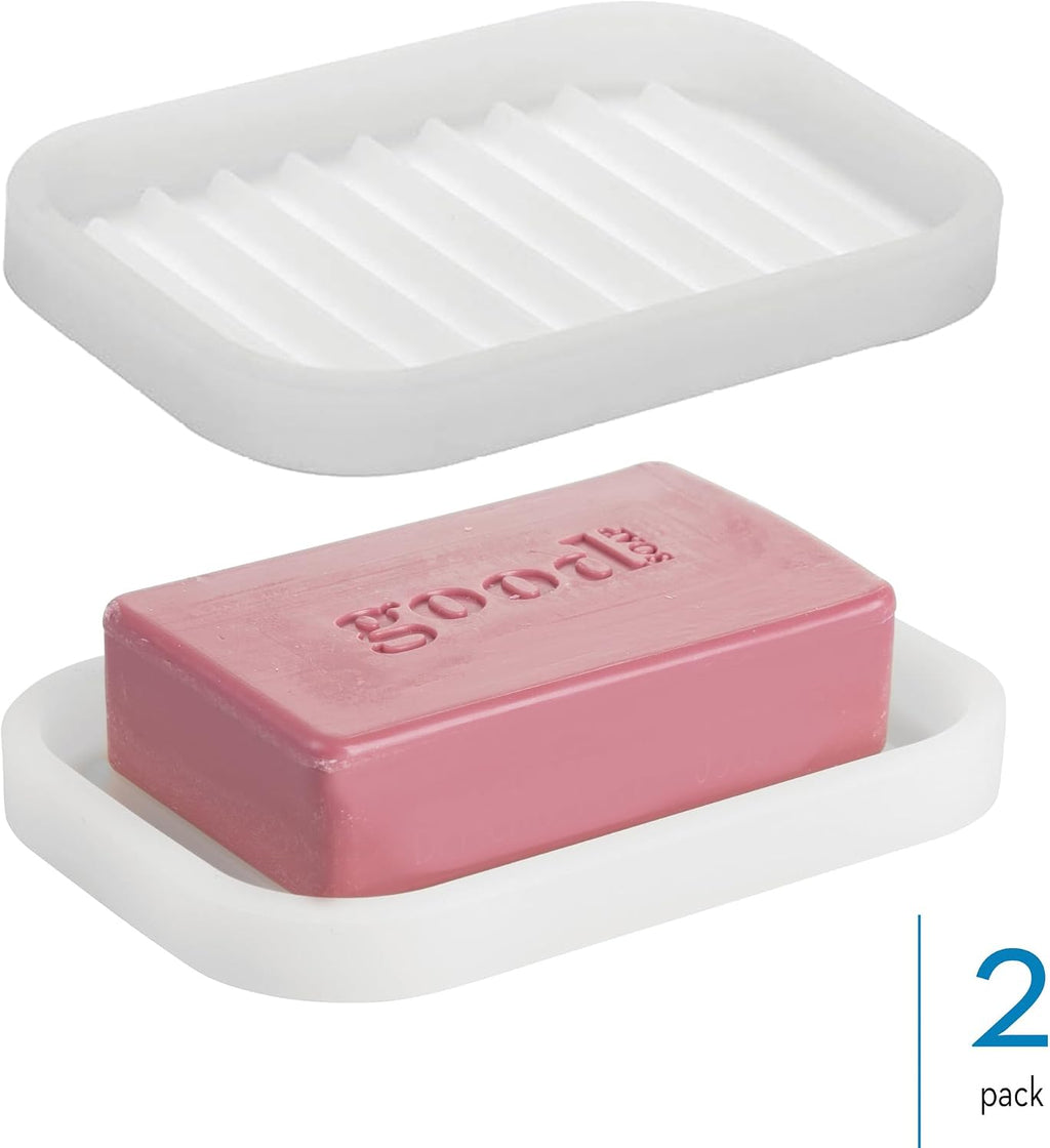 iDesign Silicone Soap Dish for Bar Soap or Scrub Brush - Ideal for Kitchen or Bathroom - Set of 2 - Clear