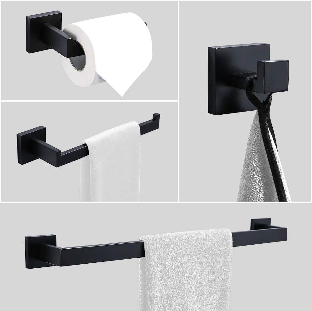 Ralbay Bath Towel Bar, Premium Stainless Steel 5 Pieces Bathroom Hardware Accessories Set Wall Mounted Towel Bar Set, Matte Black