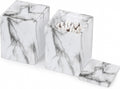 2-Pack Marble Pattern Cotton Swab Holders with Lids, Resin Bathroom Vanity Storage Jars, Square Qtip Containers for Cotton Balls, Pads, and More (White)