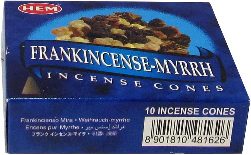 Hem Frankincense and Myrrh Incense Cones – 120 Cones (12 Packs) – Natural Aromatherapy for Meditation, Yoga, Relaxation & Spiritual Use.