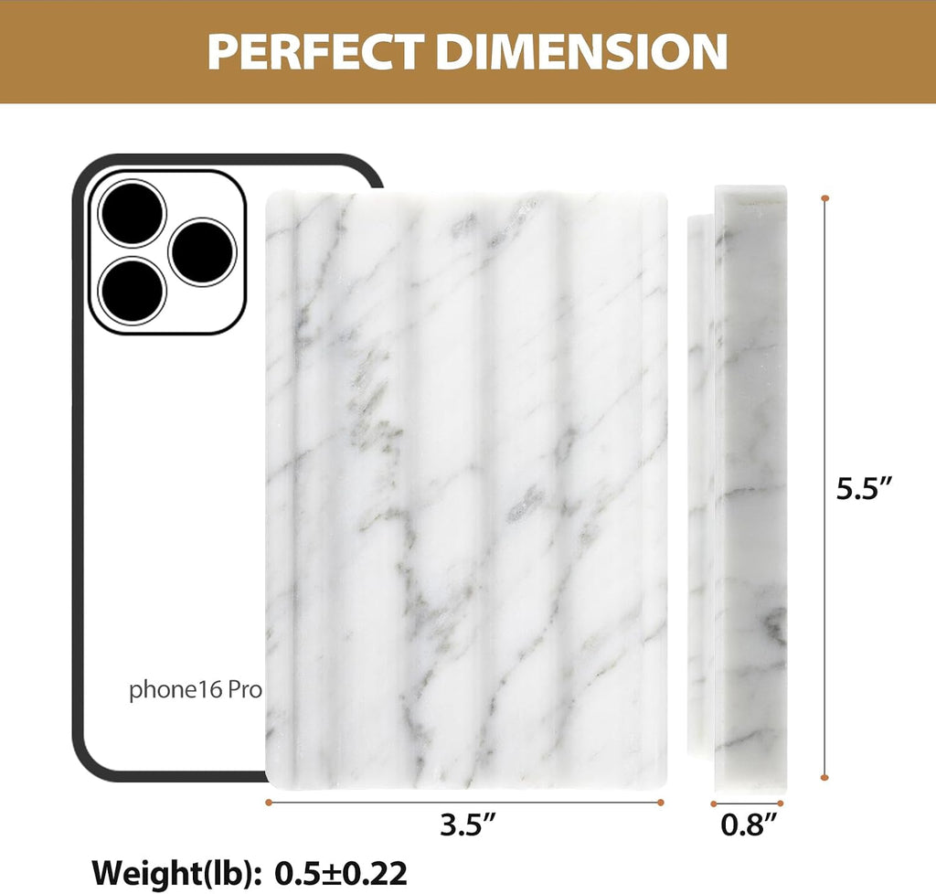 2PCS Koville Italian Natural Marble Soap Dish for Shower, Stone Soap Tray for Bathroom, Bar Soap Holder for Sink, Stripe Grooves Saver Keep Bars Dry Easy Clean (Bianco Carrara)