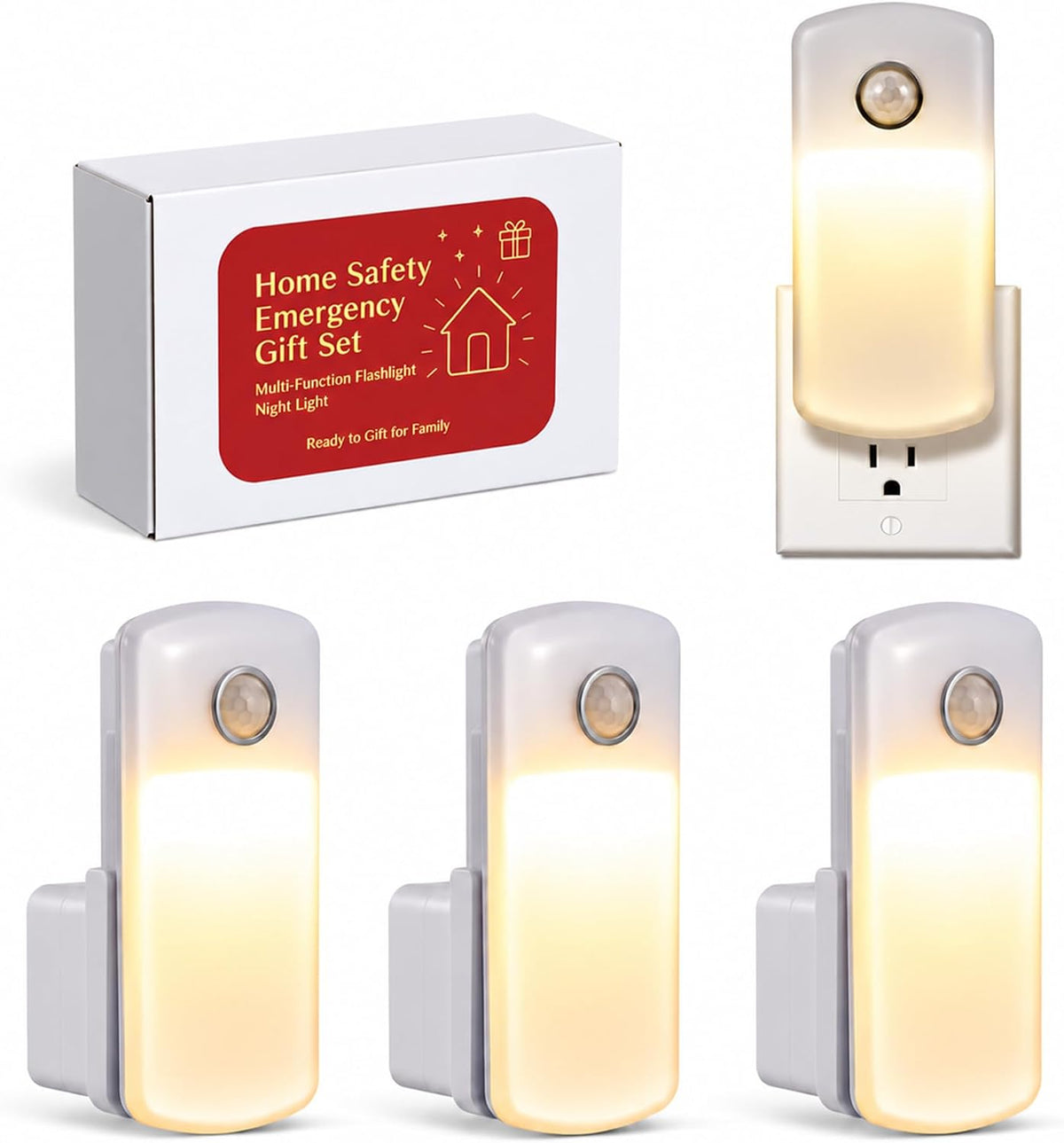 Enhon 4 Pack 4 in 1 Home Emergency Power Failure Night Lights, Warm White