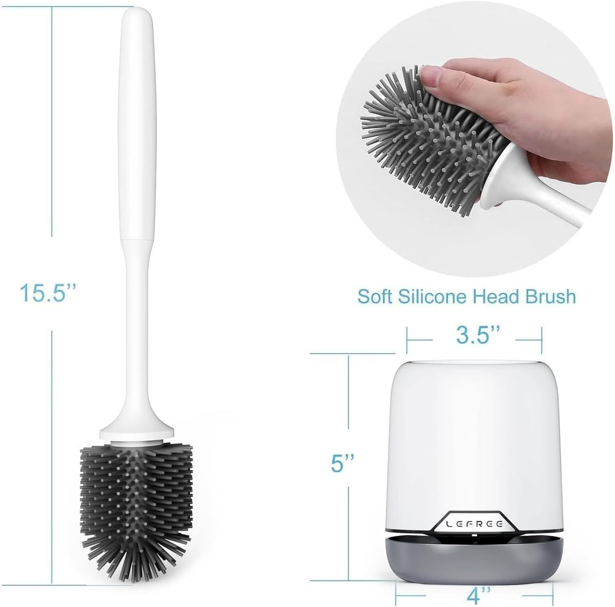 Lefree Silicone Toilet Brush and Holder Set - Bathroom Brush