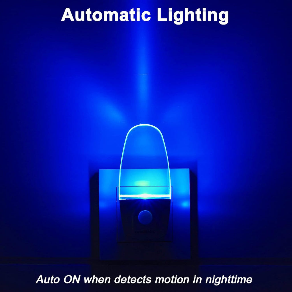 GREENIC Blue Motion Sensor Night Light Plug in 2 Pack, 0.5W LED Motion Detector Night Light Lamp, Automatic Motion Activated Nightlights for Modern Home Decor, Living Room, Bedroom, Bathroom, Kitchen