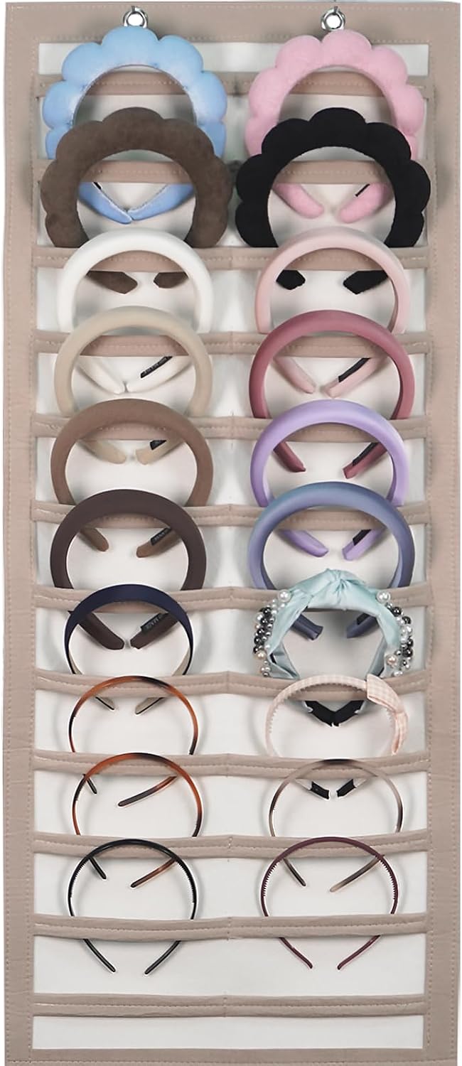 Artilife Hanging Headband Holder for Over The Door and Closet, 24 Slots Felt Head Band Organizer Shelf