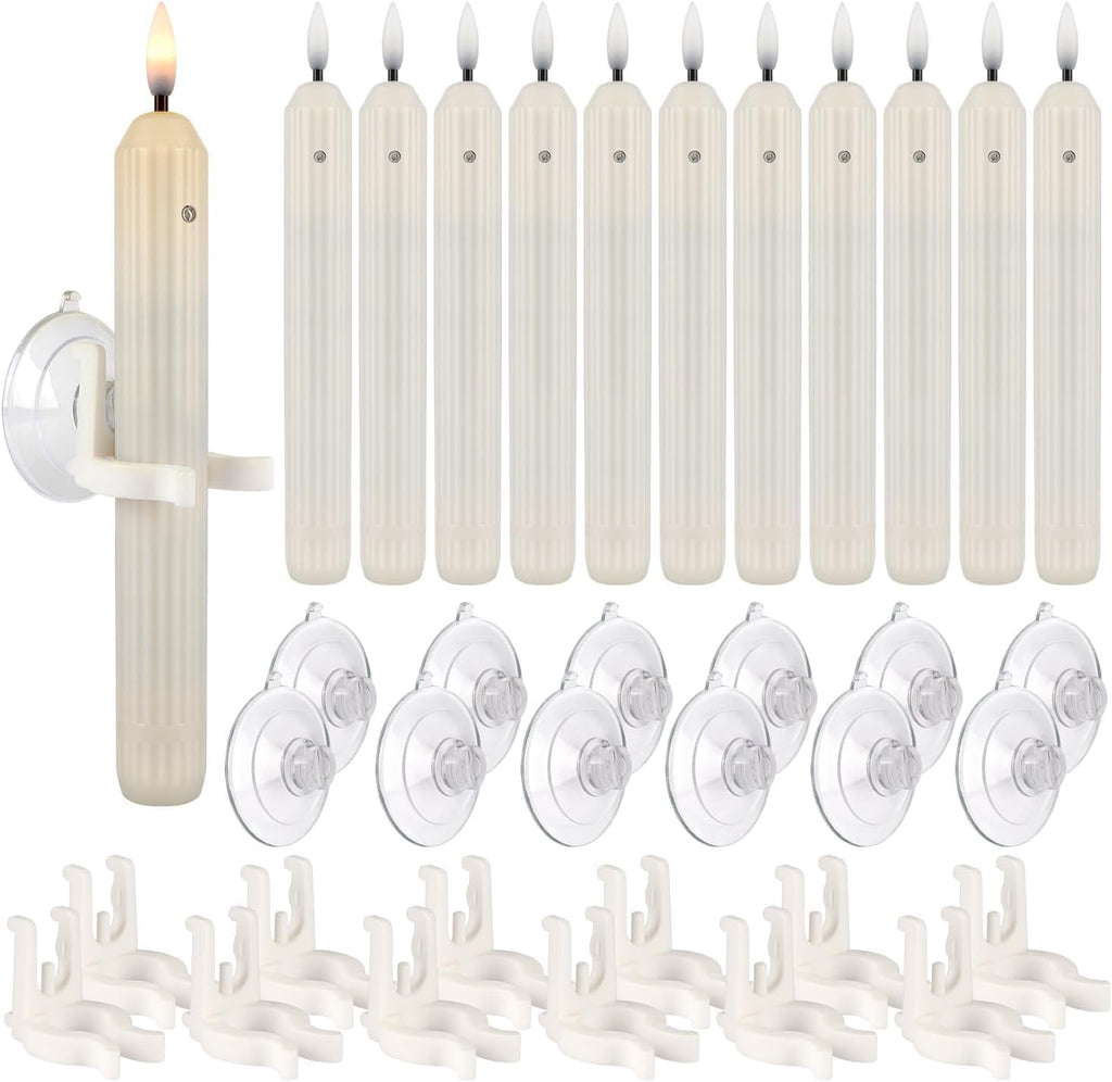 12 Pack Dusk to Dawn Window Flameless Taper Candles with Suction Cups