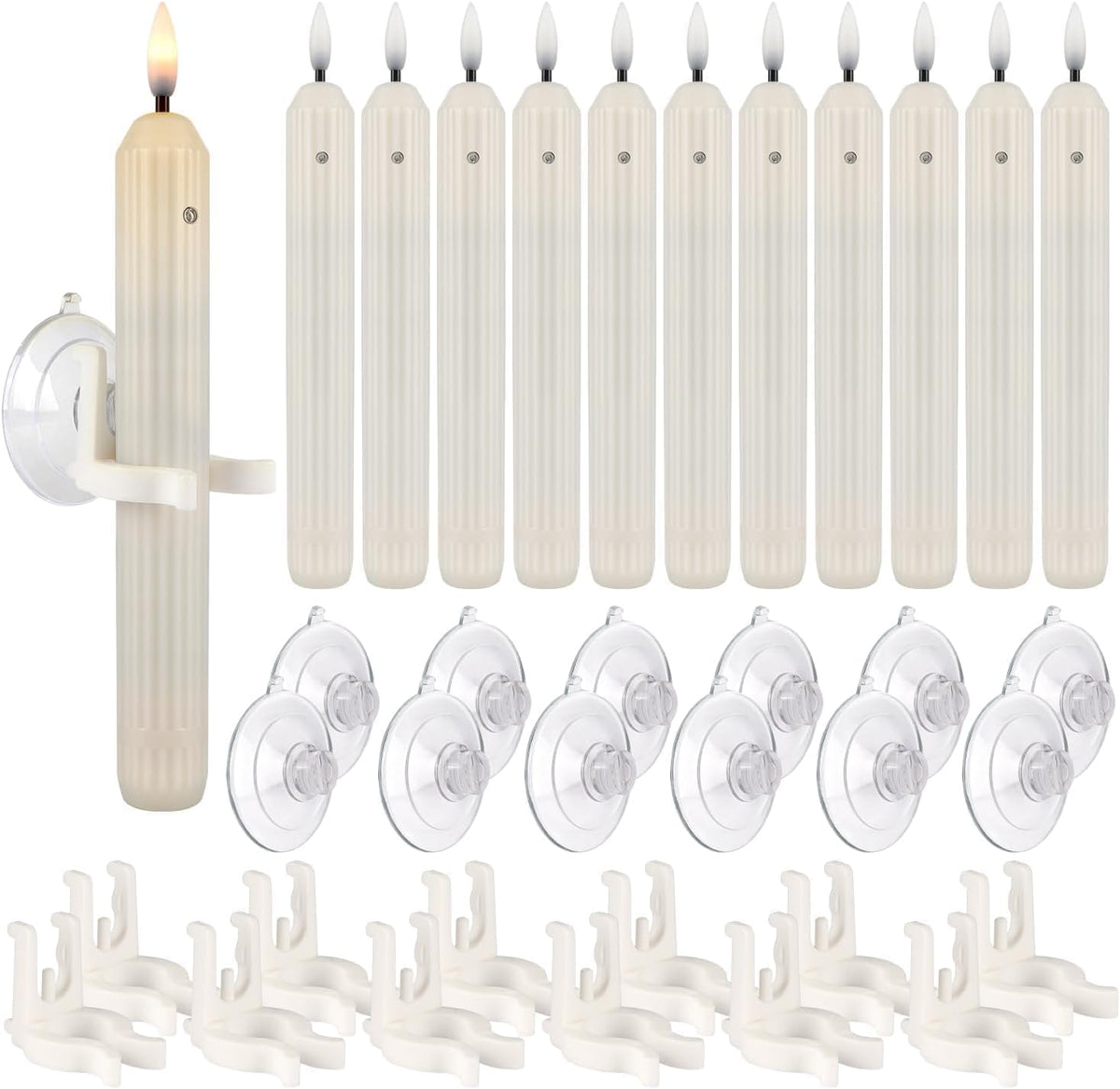 12 Pack Dusk to Dawn Window Flameless Taper Candles with Suction Cups