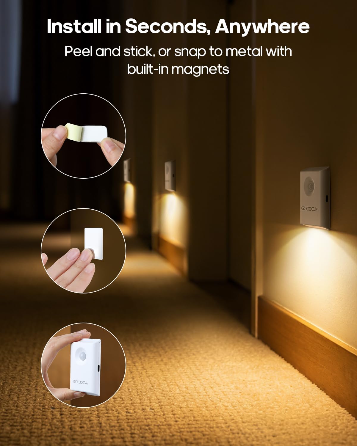 GOODEA 6-Pack Magnetic Motion Sensor Night Light with Rechargeable Battery