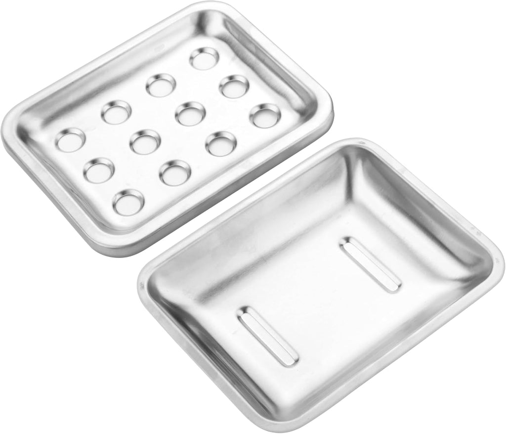 Stainless Steel Soap Dishes Chrome Soap Dish for Bathroom Double Layer Draining, Silver SoapDish Tray with Drainage for Bathroom Bathtub Kitchen Sink (Rectangular)