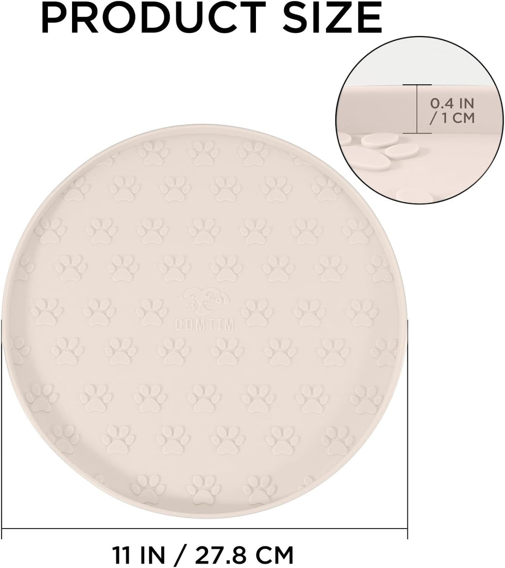Comtim Waterproof Dog Food Mat - 2 Pack Silicone Pet Food Mat Dog Food Bowl Mats Cat Water Mats Eating Tray, Non-Slip Pet Placemat with Lip for Messy Drinkers to Protect Floor, Beige 11"×11"