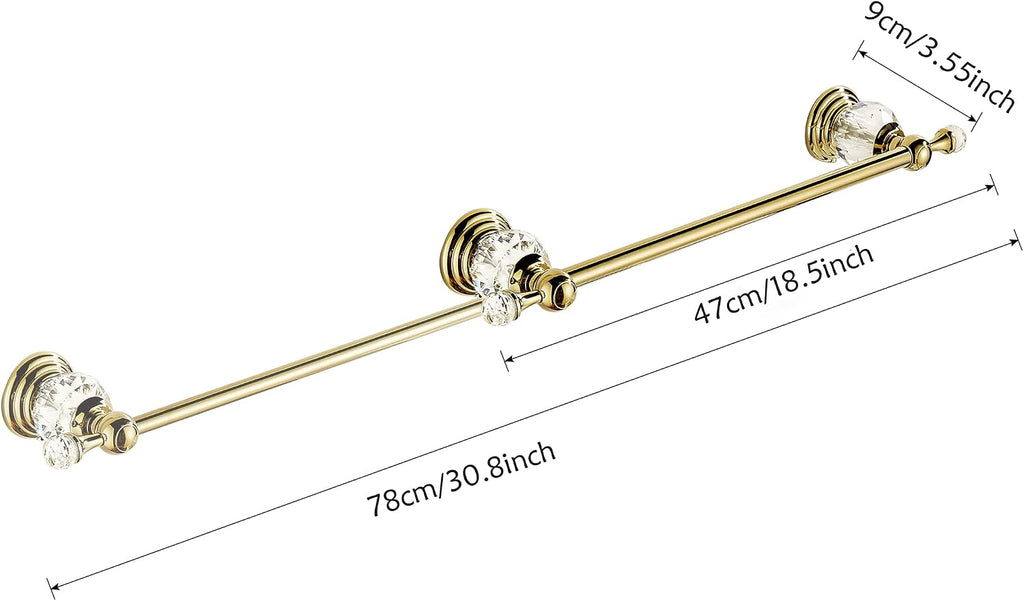 WOLIBEER Polished Gold Towel Bar,Crystal Towel Holder Adjustable Towel Rack Expandable Rail Bathroom Accessories Wall Mounted