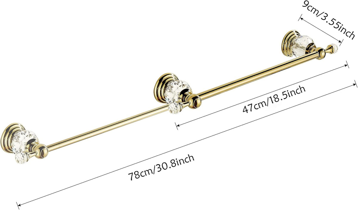 WOLIBEER Polished Gold Towel Bar,Crystal Towel Holder Adjustable Towel Rack Expandable Rail Bathroom Accessories Wall Mounted