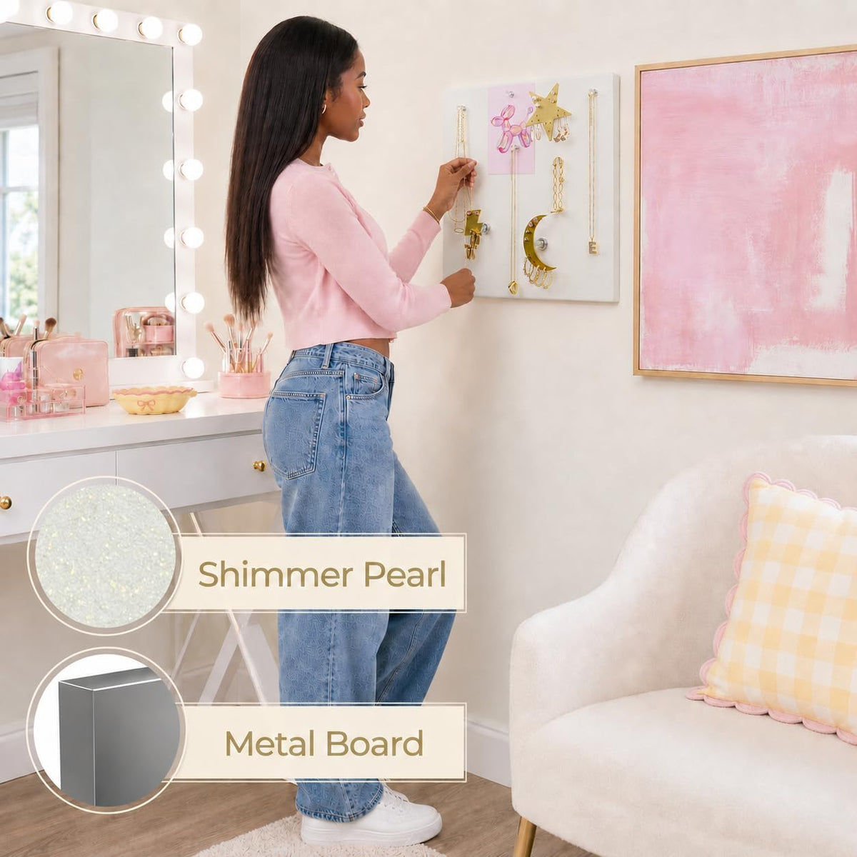 Magnetic Wall Mounted Jewelry Organizer | Hanging Jewelry Storage | Preppy Jewelry Holder For The Wall | Trendy Jewelry Storage Solutions For Girls & Young Adults
