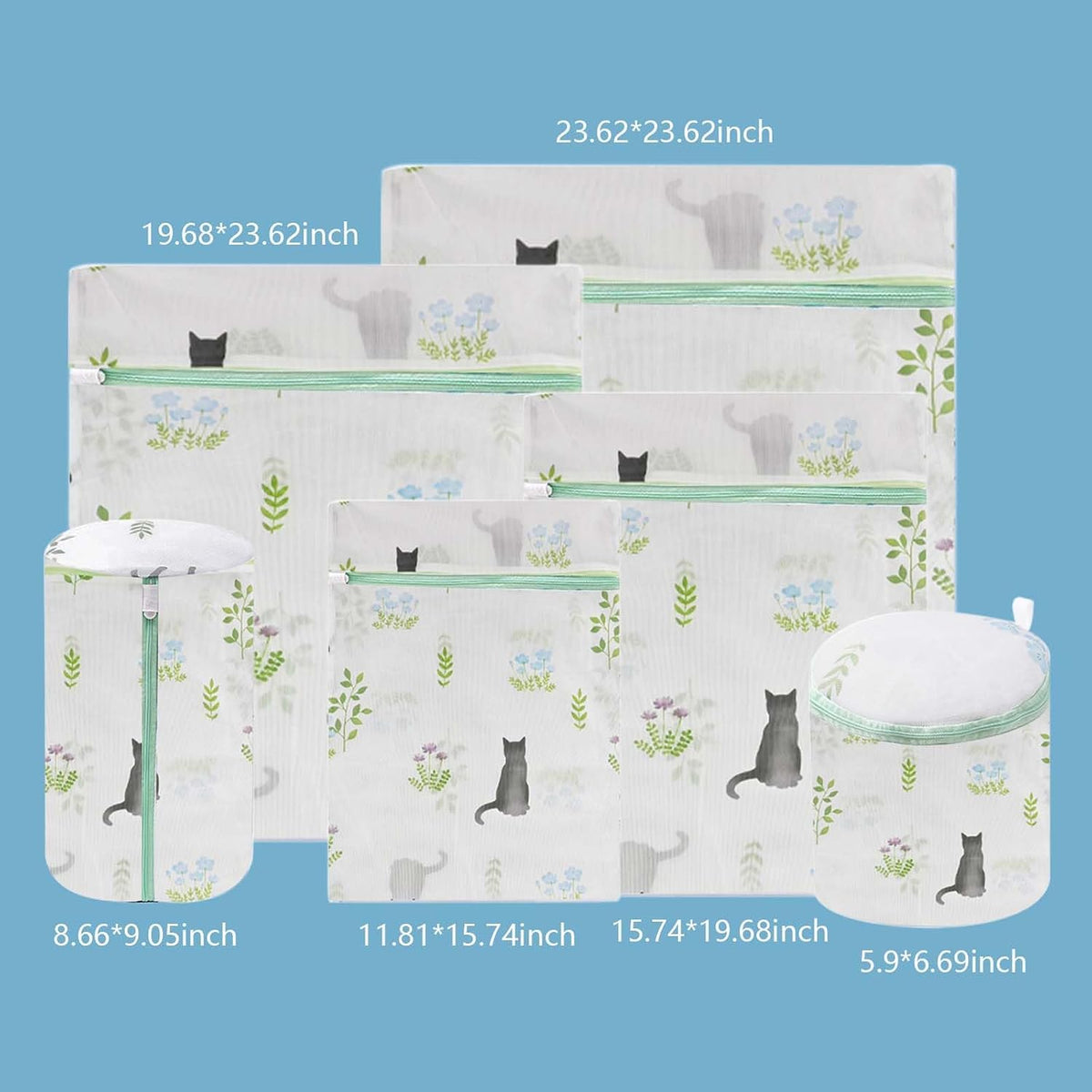 6-Pack Mesh Laundry Bags for Delicates, 6 Sizes Secure Zipper