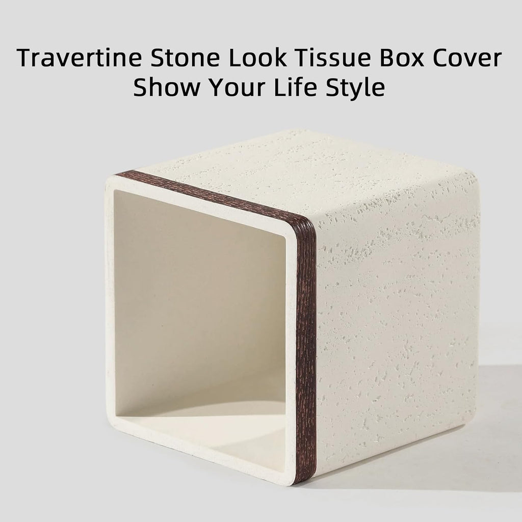 Tissue Box Cover Square, Modern Facial Tissue Holder, Off White Wooden