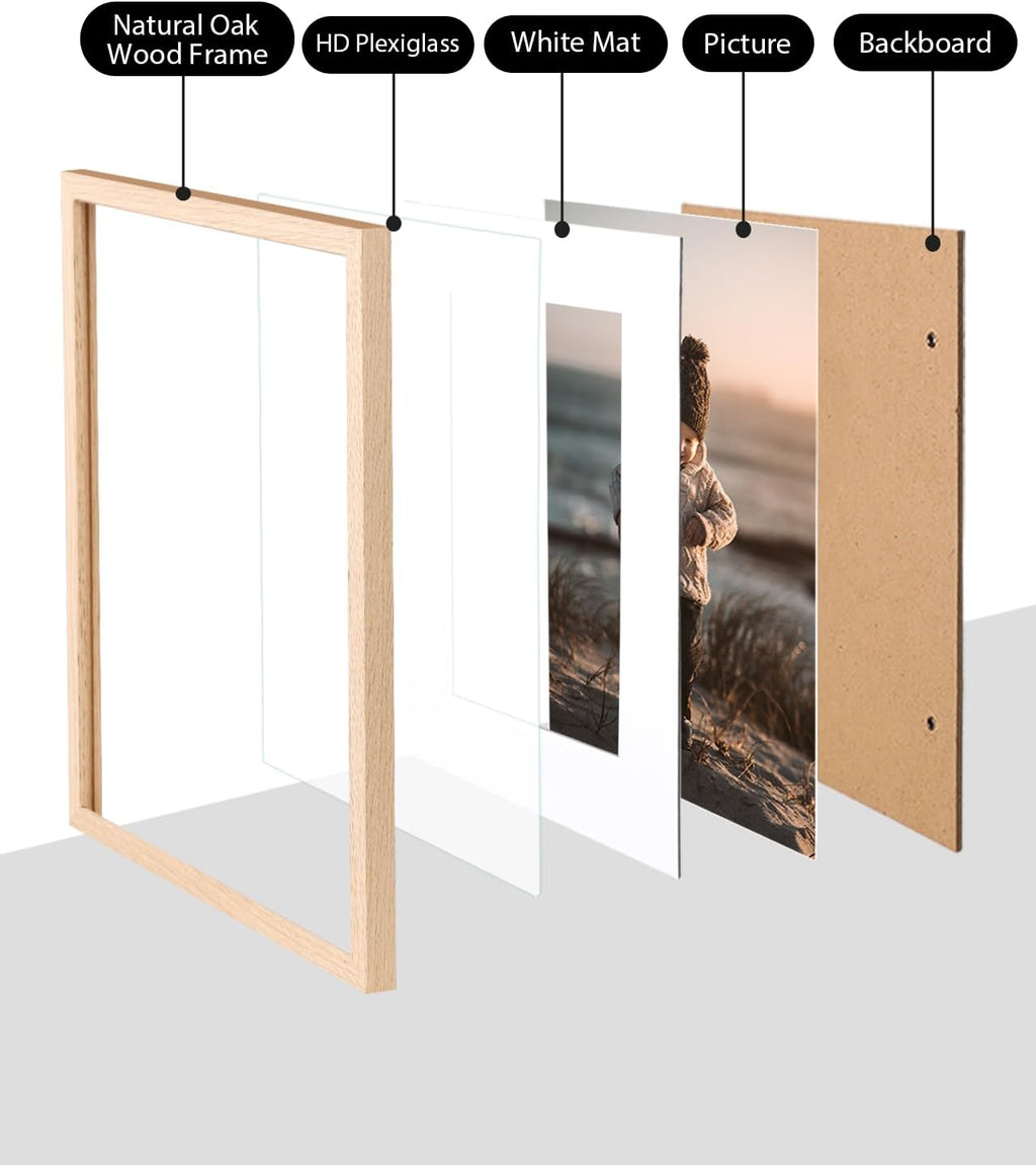 KINLINK 8x10 Picture Frames Natural Oak Wood Frames Set of 4