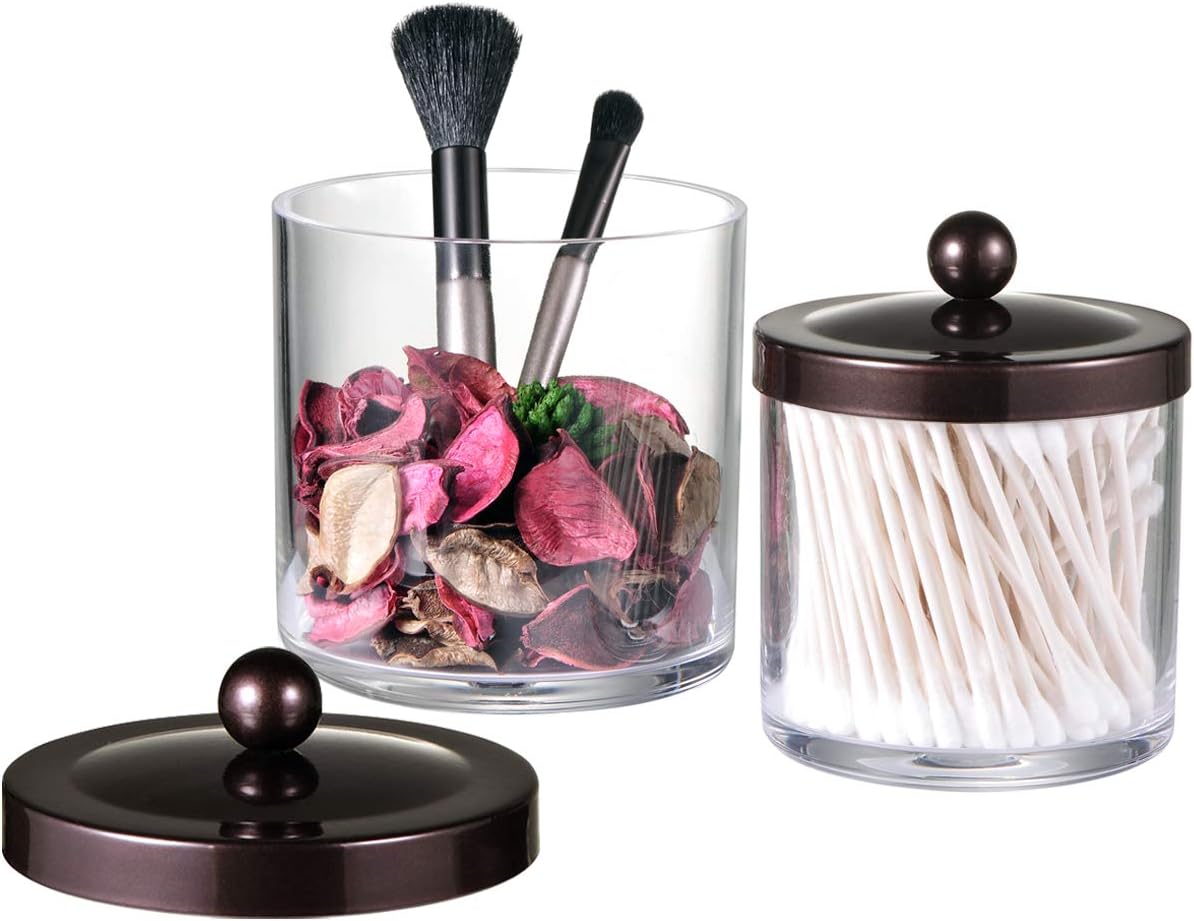 SheeChung 2 Pack Plastic Apothecary Jars with Bronze Metal Lids