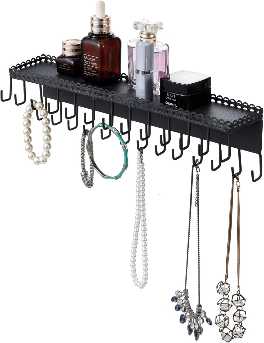 MyGift 15 Inch Wall Mounted Jewelry Organizer with 26 Hooks & Top Shelf