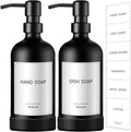 GMISUN Black Soap Dispenser with Silicone Sleeve Boot, 2 Pack Glass Bathroom Hand Soap Dispensers with Stainless Steel Pump, 17 Fl Oz Kitchen Hand and Dish Soap Dispenser Set, Liquid Dispensers Bottle