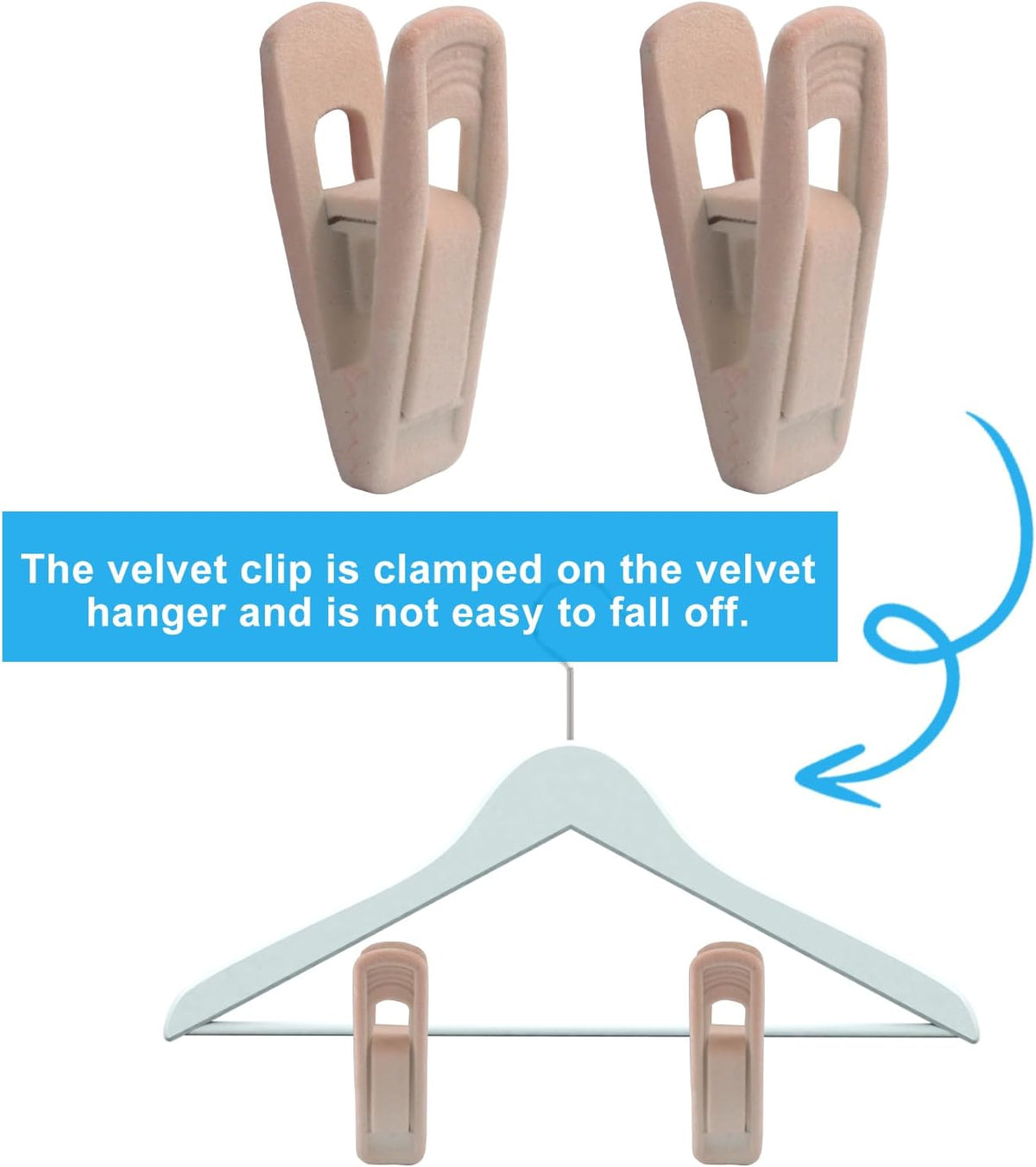 Light Pink Velvet Hanger Clips, 30 Pack